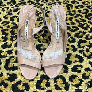 MANOLO BLAHNIK NUDE SLINGBACKS 37.5